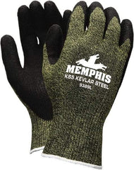 MCR Safety - Size L, ANSI Cut Lvl A4, Abrasion Lvl 3, Cut Resistant Gloves - Palm Coated, Green/Black - Industrial Tool & Supply