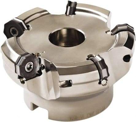 Seco - 49mm Cut Diam, 16mm Arbor Hole, 3mm Max Depth of Cut, 40° Indexable Chamfer & Angle Face Mill - 5 Inserts, ON.. 0504 Insert, Right Hand Cut, 5 Flutes, Through Coolant, Series Double OctoMill - Industrial Tool & Supply