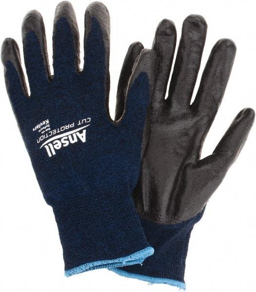 Ansell - Size 2XL, ANSI Cut Lvl A4, Abrasion Lvl 5, Cut Resistant Gloves - Palm Coated, Black/Blue - Industrial Tool & Supply