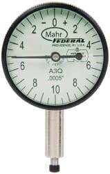 Mahr - 0.05" Range, 0-10-0 Dial Reading, 0.0005" Graduation Dial Drop Indicator - 1-1/4" Dial, 0.02" Range per Revolution, 0.0005" Accuracy, Revolution Counter - Industrial Tool & Supply