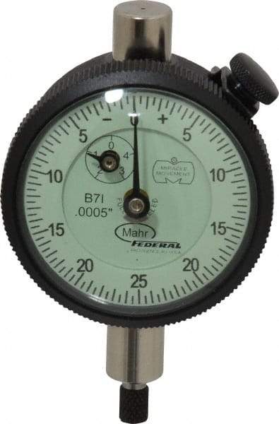 Mahr - 1/8" Range, 0-25-0 Dial Reading, 0.0005" Graduation Dial Drop Indicator - 1-3/4" Dial, 0.05" Range per Revolution, 0.0005" Accuracy, Revolution Counter - Industrial Tool & Supply