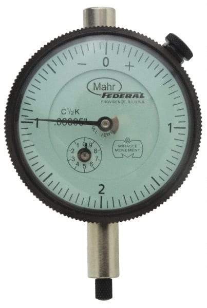 Mahr - 25mm Range, 0-100 Dial Reading, 0.01mm Graduation Dial Drop Indicator - 2-3/4" Dial, 0.0394" Range per Revolution, 0.02mm Accuracy, Revolution Counter - Industrial Tool & Supply