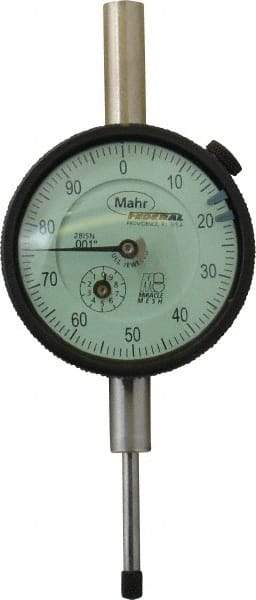 Mahr - 1" Range, 0-100 Dial Reading, 0.001" Graduation Dial Drop Indicator - 2-1/4" Dial, 0.1" Range per Revolution, 0.001" Accuracy, Revolution Counter - Industrial Tool & Supply