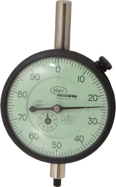 Mahr - 1" Range, 0-100 Dial Reading, 0.001" Graduation Dial Drop Indicator - 2-3/4" Dial, 0.1" Range per Revolution, 0.001" Accuracy, Revolution Counter - Industrial Tool & Supply