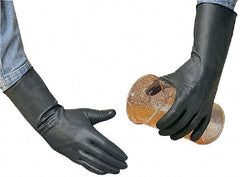 SHOWA - Size S (7), 14" Long, 14 mil Thick, Butyl Chemical Resistant Gloves - Smooth Finish, Rolled Cuff, ANSI Abrasion Level 0, ANSI Cut Level 0, ANSI Puncture Level 0, Black - Industrial Tool & Supply
