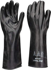 SHOWA - Size L (9), 14" Long, 14 mil Thick, Butyl Chemical Resistant Gloves - Smooth Finish, Rolled Cuff, ANSI Abrasion Level 0, ANSI Cut Level 0, ANSI Puncture Level 0, Black - Industrial Tool & Supply