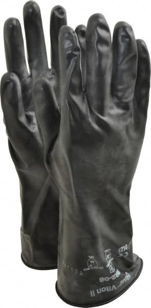 Chemical Resistant Gloves: Medium, 12 mil Thick, Viton, Unsupported Black, 12'' OAL, ANSI Cut 0, ANSI Abrasion 2, ANSI Puncture 0