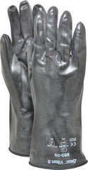 SHOWA - Size L (9), 12" Long, 12 mil Thick, Viton Chemical Resistant Gloves - Smooth Finish, Rolled Gauntlet Cuff, ANSI Abrasion Level 2, ANSI Cut Level 0, ANSI Puncture Level 0, Black - Industrial Tool & Supply