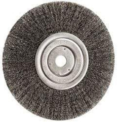 Weiler - 8" OD, 3/4" Arbor Hole, Crimped Steel Wheel Brush - 1/2" Face Width, 2-1/16" Trim Length, 0.0118" Filament Diam, 6,000 RPM - Industrial Tool & Supply