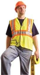 OccuNomix - Size L High Visibility Yellow Mesh General Purpose Vest - 40 to 42" Chest, ANSI 107-2015, Hook & Loop Closure, 2 Pockets, Polyester - Industrial Tool & Supply