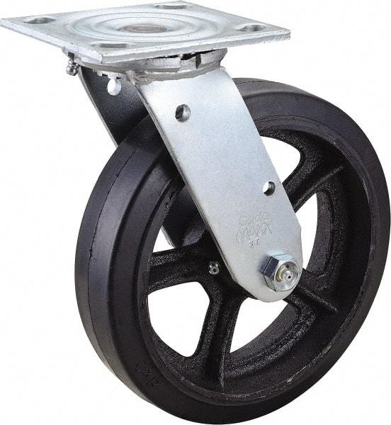 Value Collection - 8" Diam x 2" Wide x 9-1/2" OAH Top Plate Mount Swivel Caster - Rubber, 600 Lb Capacity, Roller Bearing, 4 x 4-1/2" Plate - Industrial Tool & Supply