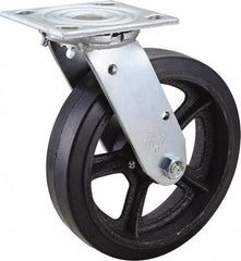 Value Collection - 8" Diam x 2" Wide x 9-1/2" OAH Top Plate Mount Swivel Caster - Rubber, 600 Lb Capacity, Roller Bearing, 4 x 4-1/2" Plate - Industrial Tool & Supply