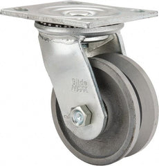 Value Collection - 4" Diam x 1-1/2" Wide, Metal With Groove Swivel Caster - 600 Lb Capacity, Top Plate Mount, 4" x 4-1/2" Plate, Roller Bearing - Industrial Tool & Supply