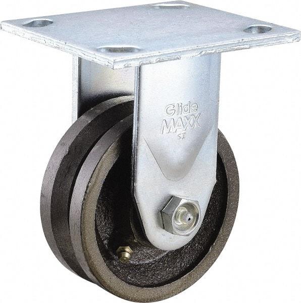 Value Collection - 4" Diam x 1-1/2" Wide, Metal With Groove Rigid Caster - 600 Lb Capacity, Top Plate Mount, 4" x 4-1/2" Plate, Roller Bearing - Industrial Tool & Supply