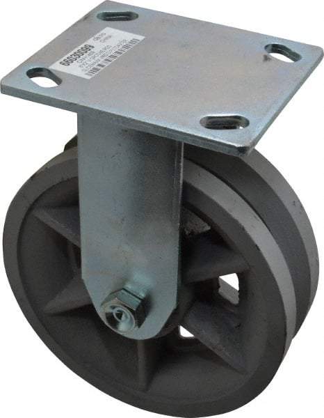 Value Collection - 6" Diam x 2" Wide, Metal With Groove Rigid Caster - 1,000 Lb Capacity, Top Plate Mount, 4" x 4-1/2" Plate, Roller Bearing - Industrial Tool & Supply
