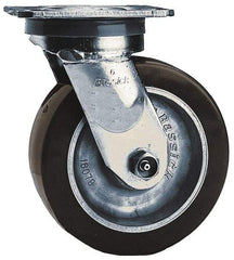 Albion - 6" Diam x 2" Wide x 7-1/2" OAH Top Plate Mount Swivel Caster - Rubber, 500 Lb Capacity, Roller Bearing, 4 x 4-1/2" Plate - Industrial Tool & Supply