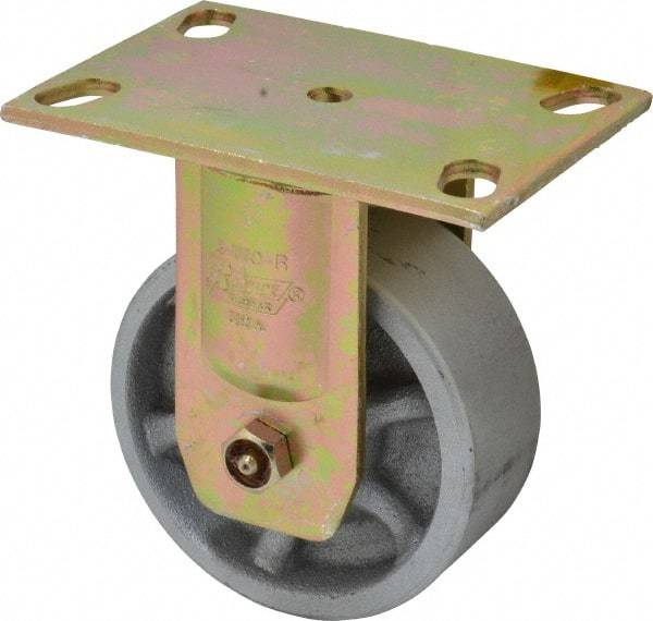Albion - 5" Diam x 2" Wide x 6-1/2" OAH Top Plate Mount Rigid Caster - Semi-Steel, 1,750 Lb Capacity, Sealed Roller Bearing, 4-1/2 x 6-5/16" Plate - Industrial Tool & Supply