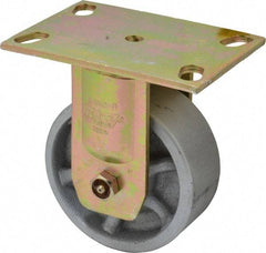 Albion - 5" Diam x 2" Wide x 6-1/2" OAH Top Plate Mount Rigid Caster - Semi-Steel, 1,750 Lb Capacity, Sealed Roller Bearing, 4-1/2 x 6-5/16" Plate - Industrial Tool & Supply