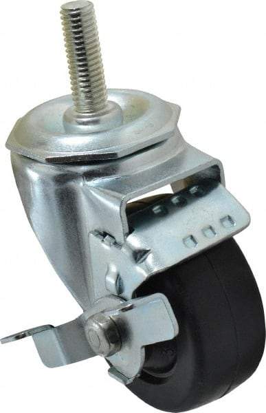 Albion - 3" Diam x 1-1/4" Wide x 4-1/4" OAH Stem Mount Swivel Caster with Brake - Soft Rubber, 150 Lb Capacity, Nylon Bearing, 1/2-13 x 1-1/2" Threaded Stem - Industrial Tool & Supply