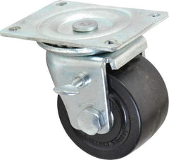 Albion - 3" Diam x 1-13/16" Wide x 3-31/32" OAH Top Plate Mount Swivel Caster with Brake - Phenolic, 700 Lb Capacity, Roller Bearing, 3-1/8 x 4-1/8" Plate - Industrial Tool & Supply