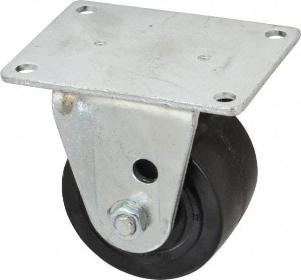 Albion - 3" Diam x 1-13/16" Wide x 3-31/32" OAH Top Plate Mount Rigid Caster - Phenolic, 700 Lb Capacity, Roller Bearing, 3-1/8 x 4-1/8" Plate - Industrial Tool & Supply