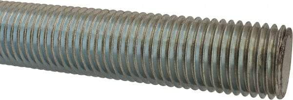 Made in USA - 1-1/4-7 UNC (Coarse), 6' Long, Low Carbon Steel Threaded Rod - Zinc-Plated Finish, Right Hand Thread - Industrial Tool & Supply
