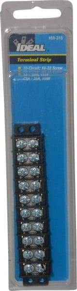 Ideal - 10 Poles, 300 Volt, 30 Amp, -40 to 266°F, Polyester Thermoplastic, Polyester Thermoplastic Multipole Terminal Block - Zinc Plated Steel, 22 to 14 AWG Compatibility, 0.41 Inch High - Industrial Tool & Supply