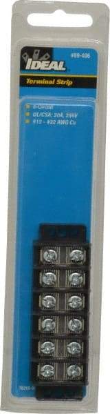 Ideal - 6 Poles, 300 Volt, 30 Amp, -40 to 266°F, Polyester Thermoplastic, Polyester Thermoplastic Multipole Terminal Block - Zinc Plated Steel, 22 to 12 AWG Compatibility, 0.56 Inch High - Industrial Tool & Supply