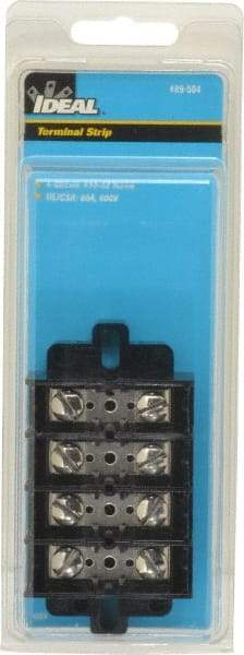 Ideal - 4 Poles, 600 Volt, 60 Amp, -40 to 266°F, Polyester Thermoplastic, Polyester Thermoplastic Multipole Terminal Block - Nickle Plated Brass, 22 to 6 AWG Compatibility, 1-1/4 Inch High - Industrial Tool & Supply
