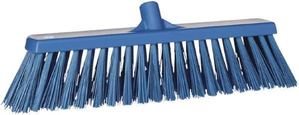 Vikan - 19" Heavy Duty Synthetic Push Broom - 4-1/2" Bristle Length, Plastic Block, European Threaded Handle Connection - Industrial Tool & Supply