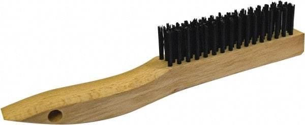 Gordon Brush - 4 Rows x 19 Columns Steel Scratch Brush - 5-3/8" Brush Length, 13-3/4" OAL, 1/8 Trim Length, Wood Curved Handle - Industrial Tool & Supply