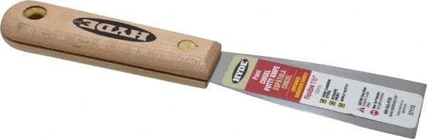 Hyde Tools - 1-1/2" Wide Steel Putty Knife - Flexible, Hardwood Handle, 7-3/4" OAL - Industrial Tool & Supply
