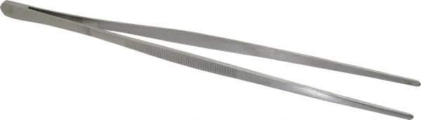 Value Collection - 10" OAL Stainless Steel Assembly Tweezers - Blunt, Serrated Points - Industrial Tool & Supply