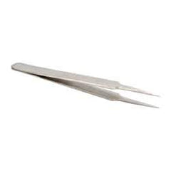 Value Collection - 4-11/32" OAL 4-SA Dumont-Style Swiss Pattern Tweezers - Indented Shanks with Beveled Edges, Extra-Honed Points - Industrial Tool & Supply
