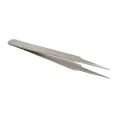 Value Collection - 4-3/8" OAL 5-SA Dumont-Style Swiss Pattern Tweezers - Similar to Pattern #4 Except Very Narrow Needle-Like Points - Industrial Tool & Supply