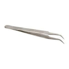 Value Collection - 4-3/8" OAL 7-SA Dumont-Style Swiss Pattern Tweezers - Curved Shanks with Beveled Edges, Plain, Sharp Points - Industrial Tool & Supply