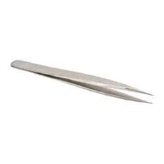 Value Collection - 4-3/4" OAL OO-SA Dumont-Style Swiss Pattern Tweezers - Thick Shanks with Flat Edges, Honed, Blunt Points - Industrial Tool & Supply