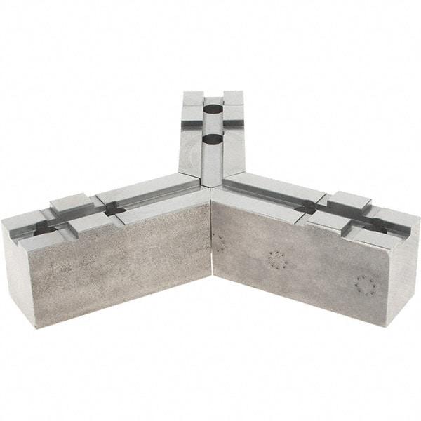 Abbott Workholding Products - Tongue & Groove Attachment, Square Soft Lathe Chuck Jaw - 3 Jaws, Steel, 1.5748" Btw Mount Hole Ctrs, 4-1/2" Long x 1-1/2" Wide x 2" High, 0.4724" Groove, 0.4724" & 12mm Fastener - Industrial Tool & Supply