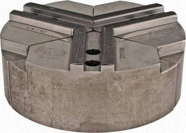 Abbott Workholding Products - 1.5mm x 60° Serrated Attachment, Round Soft Lathe Chuck Jaw - 3 Jaws, Steel, 0.7874" Btw Mount Hole Ctrs, 6" Wide x 2" High, 0.4724" Groove, 0.3937" & 10mm Fastener - Industrial Tool & Supply