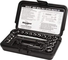 Hougen - 21 Piece, 1/4 to 3/4" Cutter Diam, 1/4" Cutting Depth, High Speed Steel Annular Cutter Set - Bright Finish, 1/4 to 3/4" Cutter Diams, 3 Flats on Shank - Industrial Tool & Supply