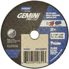 3 × 1/8 × 3/8″ Gemini Free Cut Small Diameter Cut-Off Wheel <=3″ A 36 T Type 01/41 - Industrial Tool & Supply