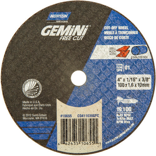4 × 1/16 × 3/8″ Gemini Free Cut Small Diameter Cut-Off Wheel >3″ A 36 T Type 01/41 - Industrial Tool & Supply