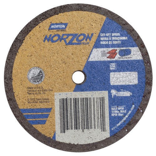 3″ × 0.035″ × 1/4″ NorZon Plus Small Diameter Cut-Off Wheel Type 01 Straight Aluminum Oxide