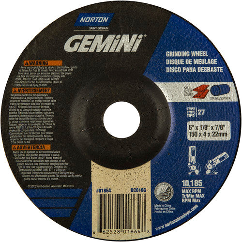 6 × 1/8 × 7/8″ Gemini Long Life Grinding Wheel A 24 T Type 27 - Industrial Tool & Supply