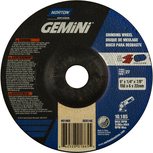 6 × 1/4 × 7/8″ Gemini Grinding Wheel A 24 S Type 27 - Industrial Tool & Supply