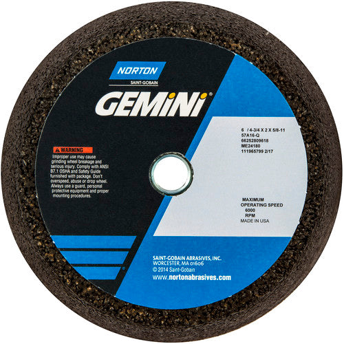 ‎6″ / 4-3/4″ × 2″ × 5/8″-11-Gemini Snagging Wheel Type 11-Flaring Cup 16 Grit Aluminum Oxide - Industrial Tool & Supply