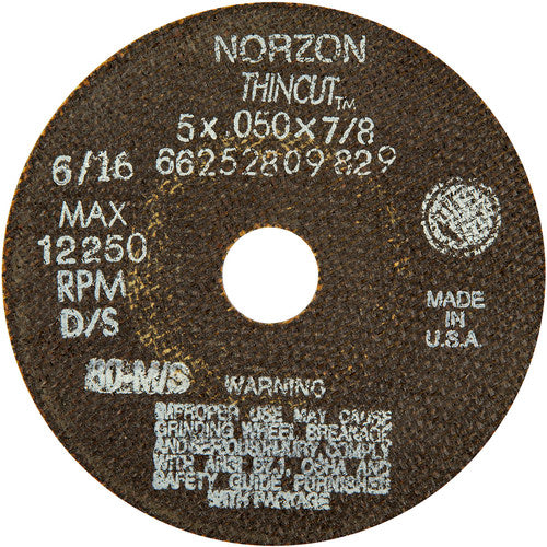 5″ × 1/2″ × 7/8″ NorZon Plus Right Angle Cut-Off Wheel Type 01 Straight 36 Grit - Industrial Tool & Supply