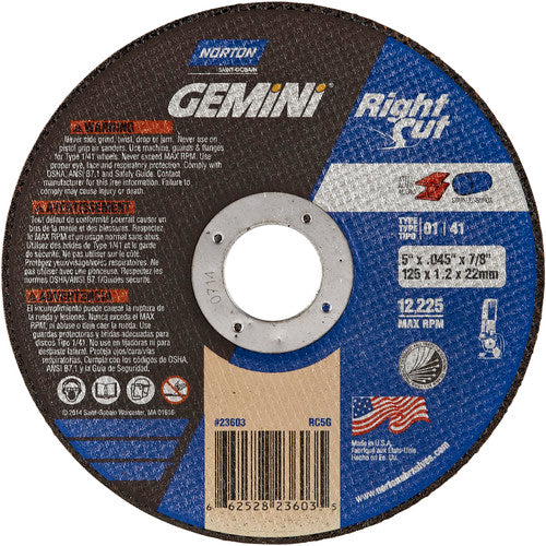 5 x .045 × 7/8″ Gemini RightCut Right Angle Cut-Off Wheel A 36 Q Type 01/41 - Industrial Tool & Supply