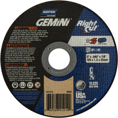 5″ × 0.045″ × 7/8″ Gemini Right Angle Cut-Off Wheel Type 01 Straight Aluminum Oxide - Industrial Tool & Supply