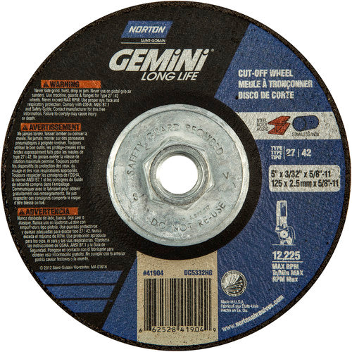 ‎5″ × 3/32″ × 5/8″-11 Gemini Non-Woven Depressed Center Wheel Type 27 24 Grit - Industrial Tool & Supply